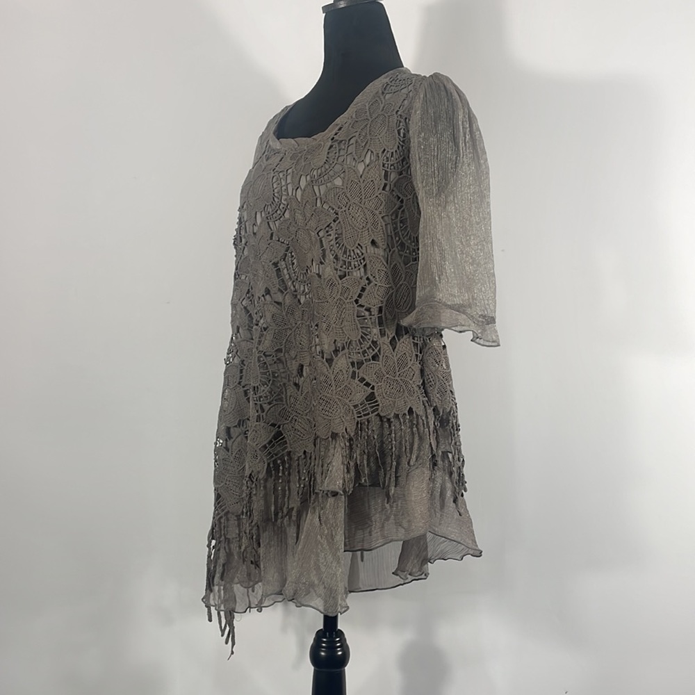 Pretty Angel Baby Doll Dress, Tunic, Lace, Floral,sheer,Fringe,Gray,Small - Picture 2 of 12